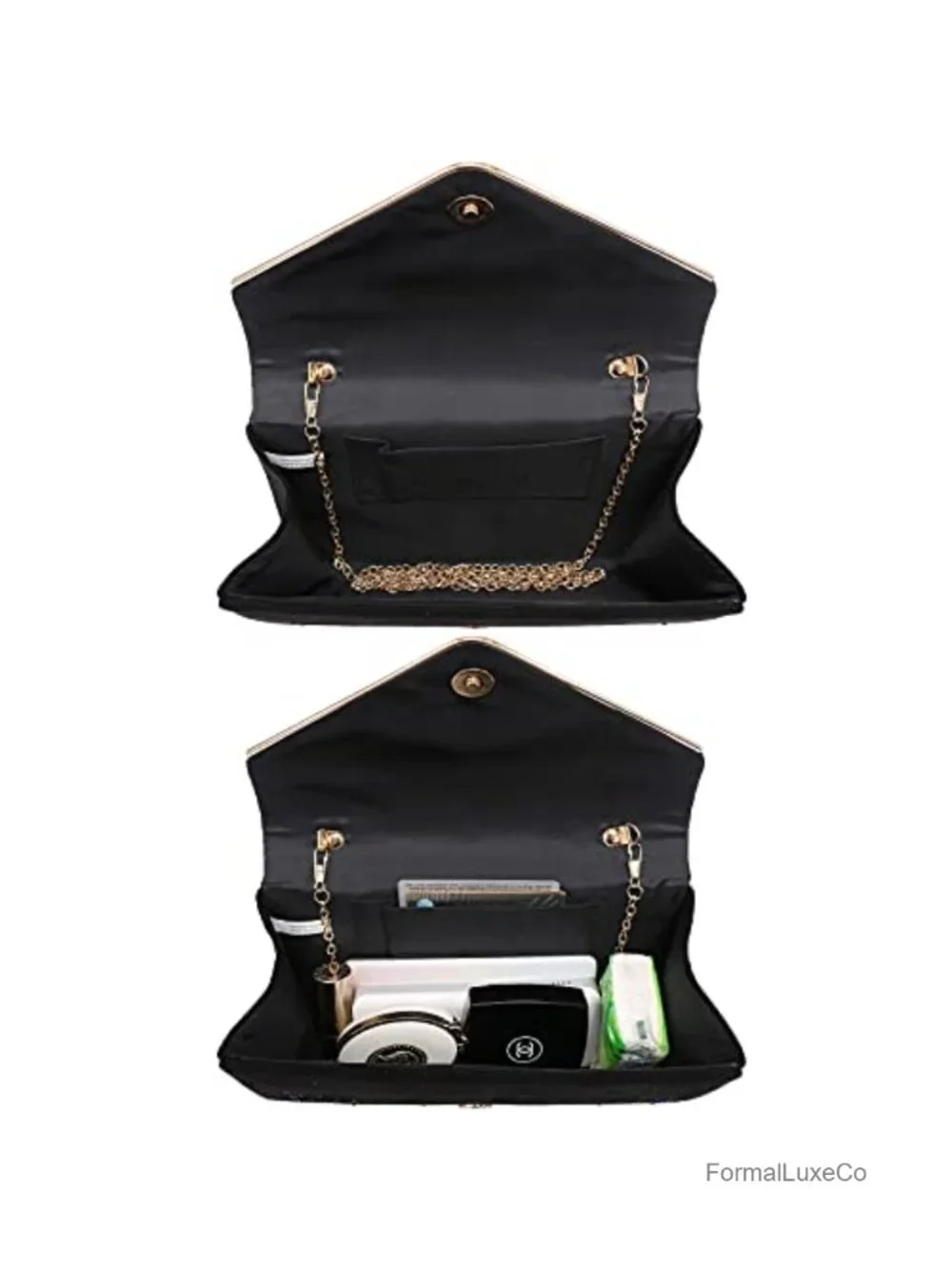 Faux Suede Rhinestone Evening Clutch with Detachable Chain Strap